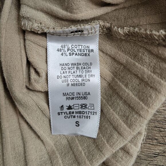 Labiz Bodysuit Womens Small One-Piece Ribbed Knit Cut Out Long Sleeve Beige - Picture 9 of 13